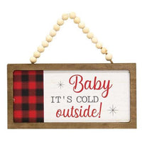 Merry & Bright Baby It's Cold Buffalo Check Beaded Sign Ornament 2 Asstd - The Fox Decor