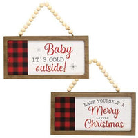 Merry & Bright Baby It's Cold Buffalo Check Beaded Sign Ornament 2 Asstd - The Fox Decor