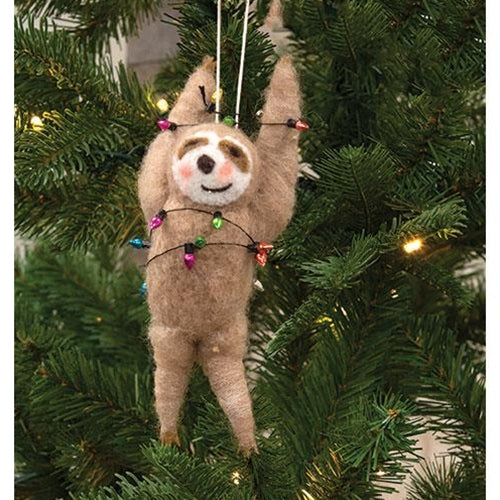Felted Christmas Party Sloth Ornament