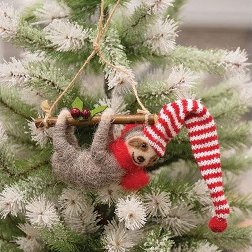 Felted Sloth w Branch Ornament - The Fox Decor