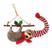 Thumbnail for Felted Sloth w Branch Ornament - The Fox Decor