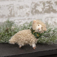 Thumbnail for Small Felted Lamb w Green Collar Ornament - The Fox Decor