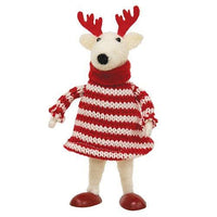Felted Reindeer Red Striped Sweater Dress Ornament - The Fox Decor