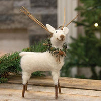 Thumbnail for Large Felted White Standing Reindeer Ornament - The Fox Decor