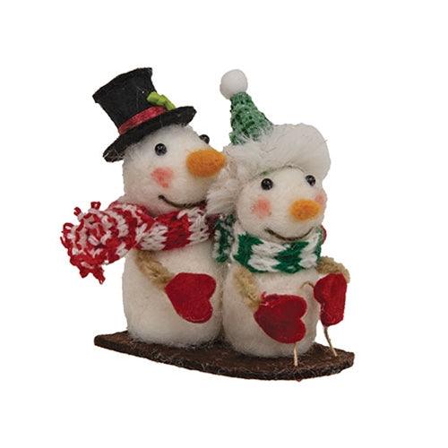 Sledding Snowmen Christmas Felted Ornament - The Fox Decor
