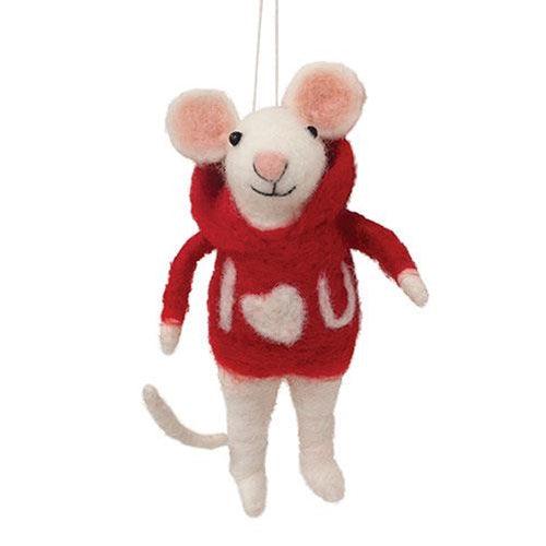 I Heart You Valentine Felted Mouse Ornament - The Fox Decor