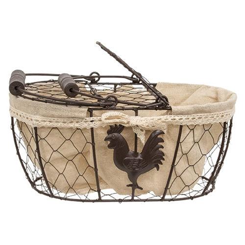 Fabric Lined Chicken Wire Rooster Picnic Basket - The Fox Decor