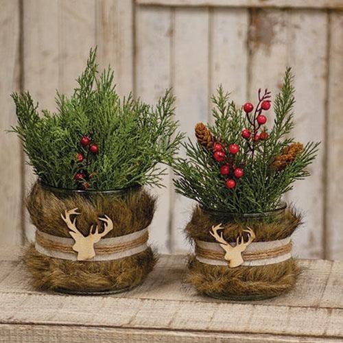 Furry Jar w Reindeer Charm Large - The Fox Decor