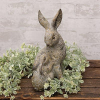 Patina Carved Look Resin Mama and Baby Bunny Figurine - The Fox Decor