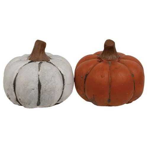 Orange & White Mini Resin Pumpkin 2 Asstd - The Fox Decor
