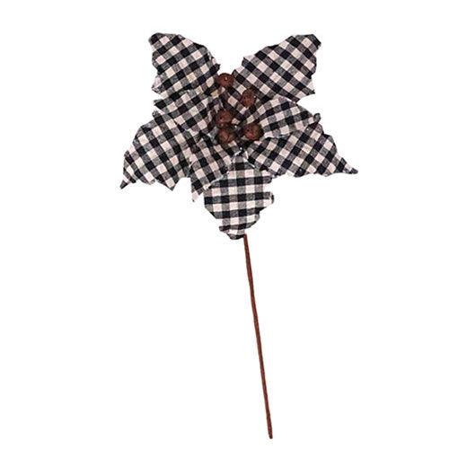 Sm Black White Plaid Poinsettia Spray - The Fox Decor
