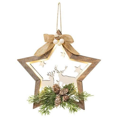 Star Reindeer Cutout Ornament w Greenery - The Fox Decor