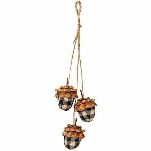 Black White Plaid Acorn Drop Ornament - The Fox Decor