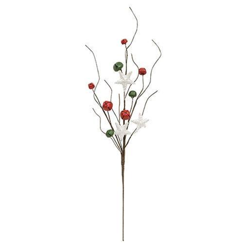 Medium Red Green White Jingle Bell & Star Pick 2075 - The Fox Decor