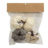 4 Pack Cream & Gray Burlap Pumpkins 225 - The Fox Decor