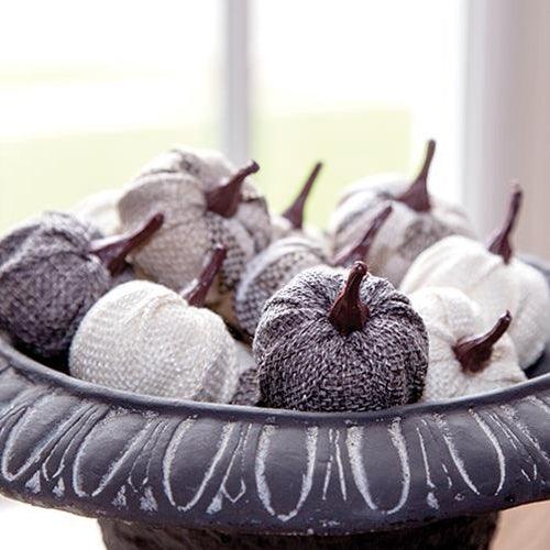 12 Pack Cream & Gray Burlap Pumpkins 15 - The Fox Decor