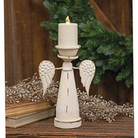 Thumbnail for Distressed White Metal Snowy Angel Pillar Holder - The Fox Decor
