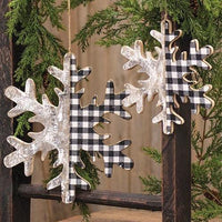 Black White Plaid & Birch Snowflake Ornament 975 - The Fox Decor