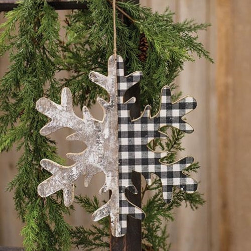 Black White Plaid  & Birch Snowflake Ornament 975