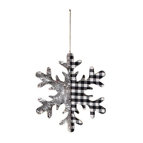 Black White Plaid  & Birch Snowflake Ornament 975