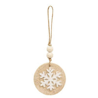 Thumbnail for Glittered White Snowflake Wood Round Ornament 2 Asstd