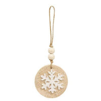 Glittered White Snowflake Wood Round Ornament 2 Asstd - The Fox Decor