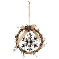 Mini Wreath with Black & White Buffalo Check Snowflake - The Fox Decor