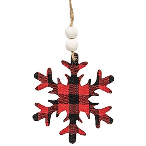 Red & Black Buffalo Check Snowflake Beaded Ornament - The Fox Decor