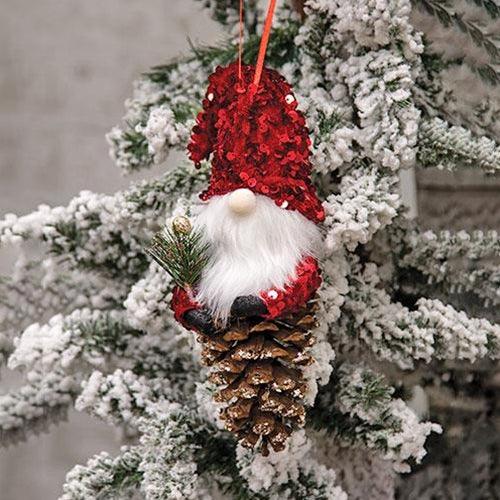 Red Sequin Gnome Pinecone Ornament - The Fox Decor