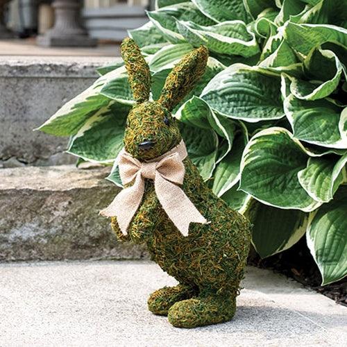 Mossy Bunny with Jute Ribbon Topiary - The Fox Decor