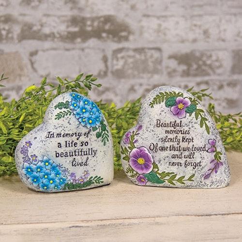 Cement Floral Heart Memorial Stone 2 Asstd - The Fox Decor