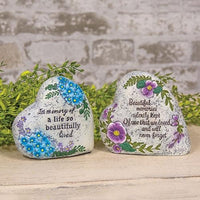 Cement Floral Heart Memorial Stone 2 Asstd - The Fox Decor