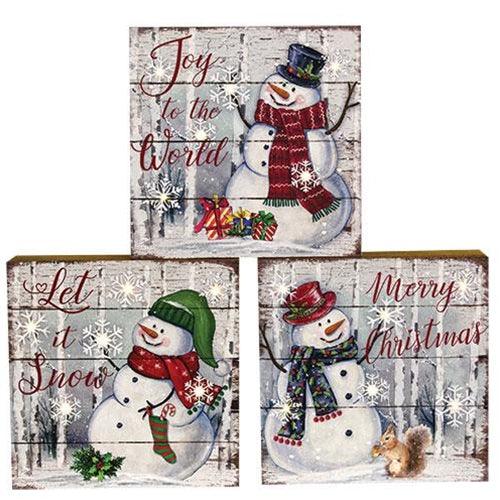 Snowman Picture Block w LED Lights 3 Asstd - The Fox Decor