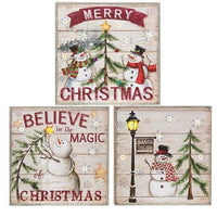 Snowman Pallet Sign w LED Light 3 Asstd - The Fox Decor