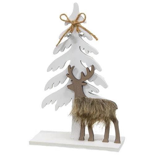 Winter Tree and Deer Cutout Wood Sitter - The Fox Decor