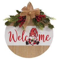 Welcome Gnome Christmas Round Wood Sign 2 Asstd - The Fox Decor