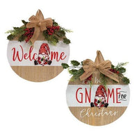 Welcome Gnome Christmas Round Wood Sign 2 Asstd - The Fox Decor