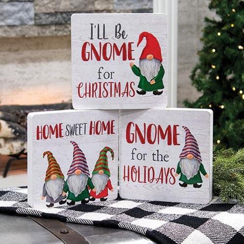 Gnome For Christmas Wood Block 3 Asstd - The Fox Decor