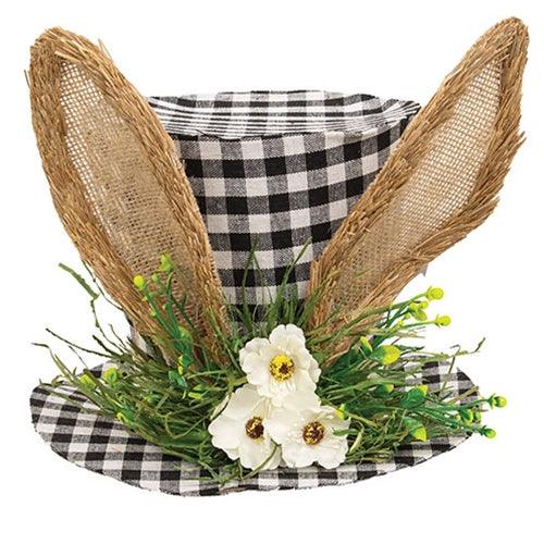 Gingham Bunny Fabric Top Hat w Floral - The Fox Decor
