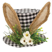 Gingham Bunny Fabric Top Hat w Floral - The Fox Decor