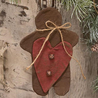 Thumbnail for Stiffened Fabric Primitive Gingerbread & Heart Ornament