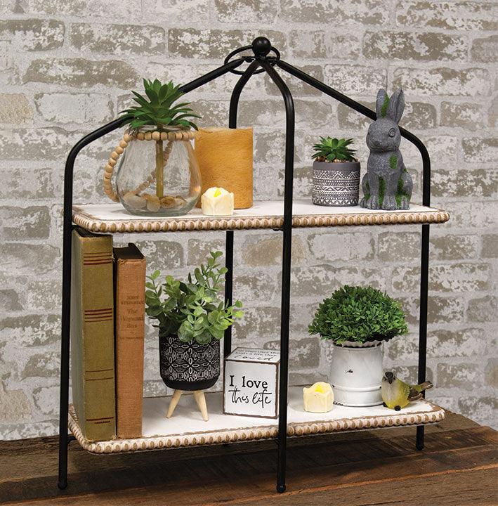 Distressed Beaded 2-Tier Planter Shelf - The Fox Decor