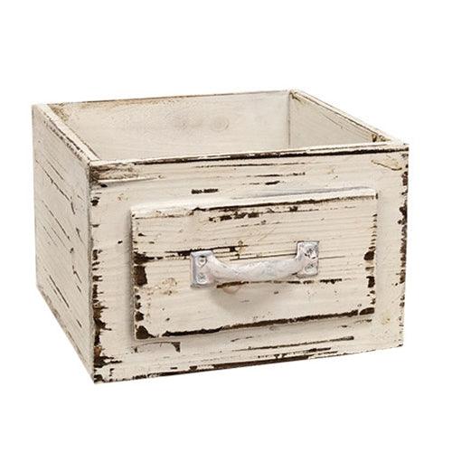 Distressed Wooden Whitewashed Square Drawer - The Fox Decor