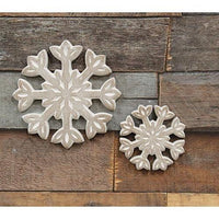 2 Set Rustic White Wooden Snowflakes - The Fox Decor