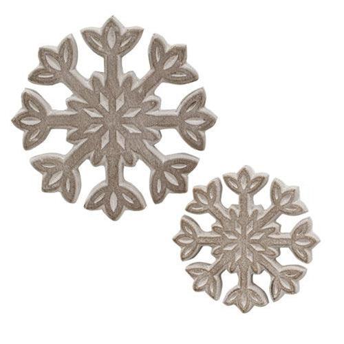 2 Set Rustic White Wooden Snowflakes - The Fox Decor