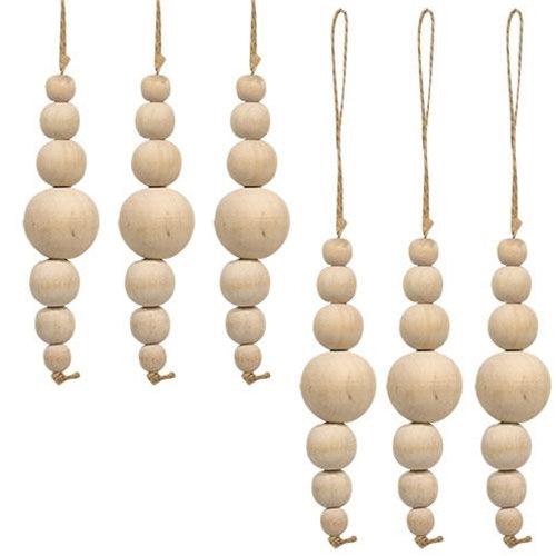 6 Set Natural Wooden Bead Ornaments - The Fox Decor