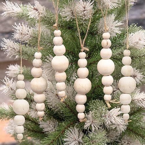 6 Set Natural Wooden Bead Ornaments - The Fox Decor