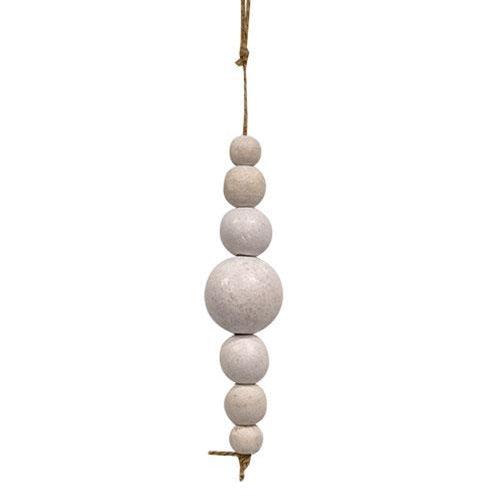 6 Set White Wooden Bead Ornaments on Jute - The Fox Decor