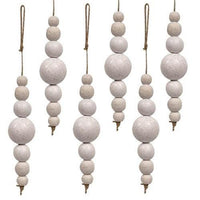 6 Set White Wooden Bead Ornaments on Jute - The Fox Decor