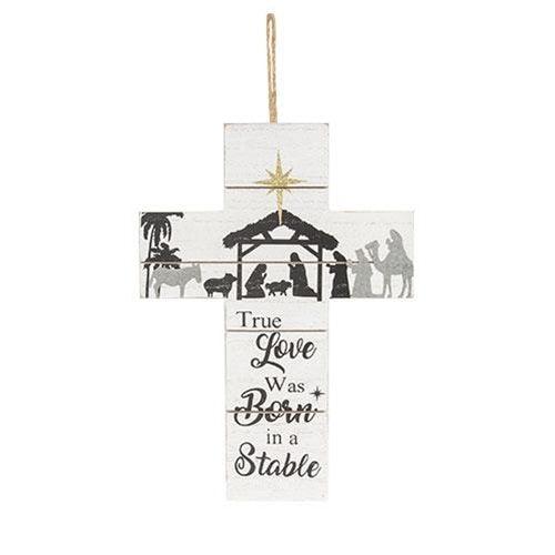 Slatted Wood Hanging Nativity Cross 2 Asstd - The Fox Decor
